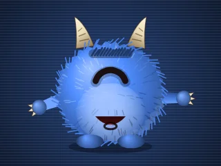 Blubbo, ein flauschiger Zyklop mit Hörnern